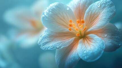 Extreme macro shot of a Primrose flower, with its delicate petals clear while the background spins in a dizzy, pixelated blur.