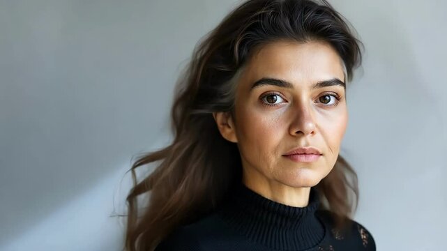 Young Latina Woman Morphing into Older Version Over Time