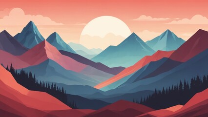 Majestic mountain landscape under a vibrant sunset casting warm hues across the sky