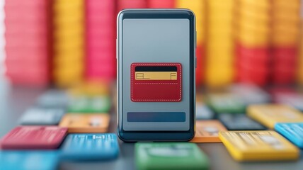 Digital payment, Cashless economy, Digital wallet on smartphone screen, cashless payment icons, isolated background, 3D illustration