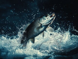 Obraz premium Photo of a largemouth bass jumping out of the water to catch food