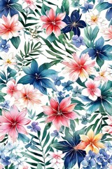 Stunning floral design featuring colorful blossoms, lush leaves. Pink white petals create captivating contrast.For project needing bold, dynamic visual with touch of nature, greeting card, background