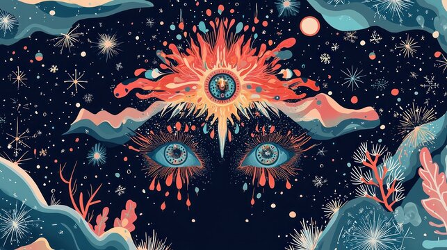 Trippy psychedelic illustration symbolizing an altered state mind by winter