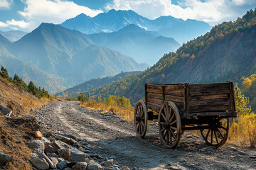 Fototapeta premium Old wooden cart in the mountains.