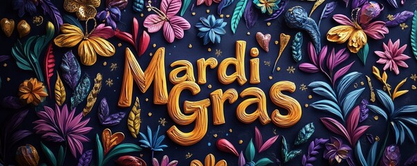 Fototapeta premium Floral elements celebrate Mardi Gras