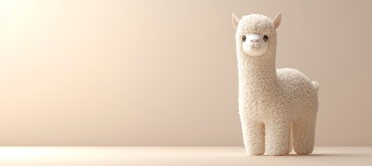 Fototapeta premium Realistic Alpaca Figure on Soft-Colored Background with Space for Creativity,クリエイティブなスペースを持つソフトカラー背景のリアルなアルパカフィギュア.Generative AI