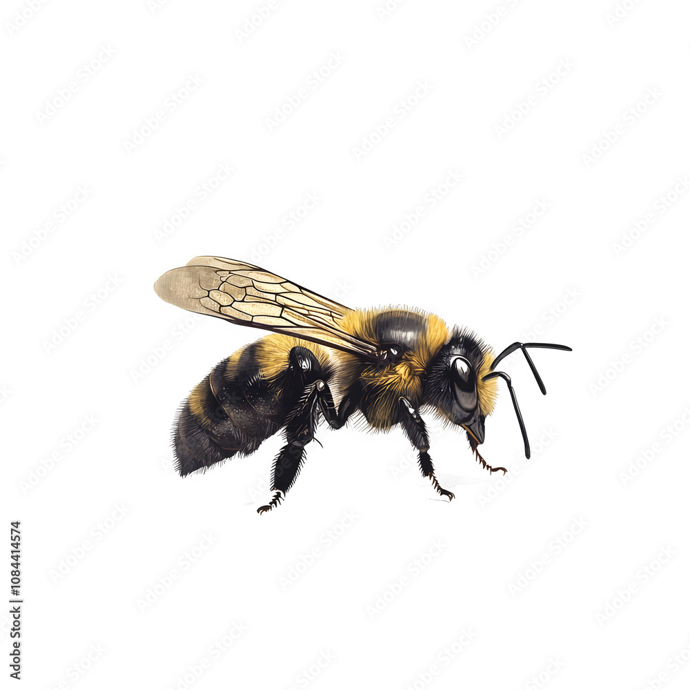 Poster Realistic honey bee in flight, isolated on a transparent background, perfect for adding to a variety of design projects