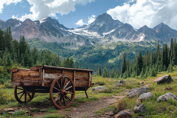 Fototapeta premium Old wooden cart in the mountains.