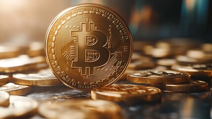 Bitcoin cryptocurrency symbol displayed on glowing circuit board background image