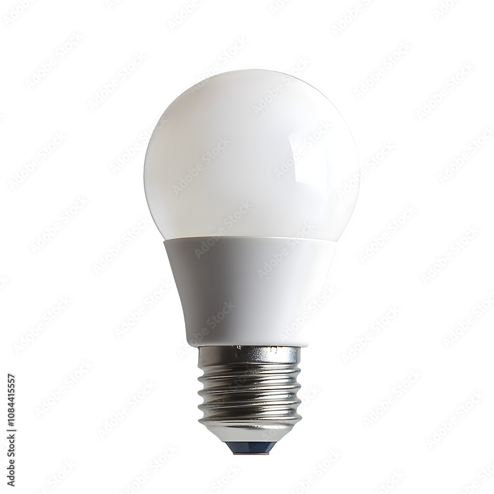 Poster energy-saving led light bulb with transparent background, ideal for concepts related to innovation a