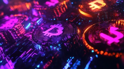 Neon Cryptocurrency Bitcoin Digital Art