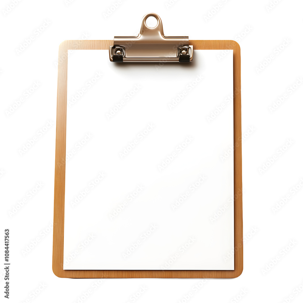 Poster Ideal space for custom text or design: clipboard with white paper on transparent background