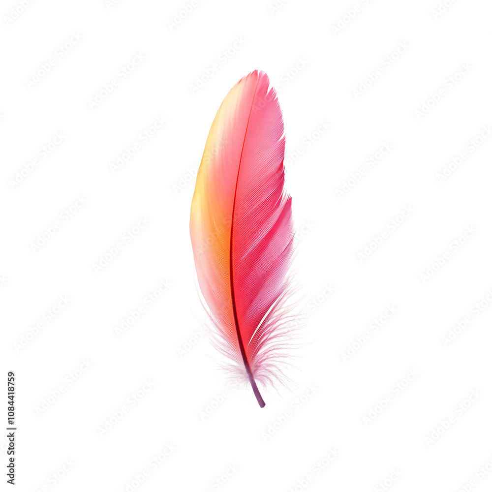 Poster elegant and lightweight single colorful feather on a transparent background, perfect for graphic des