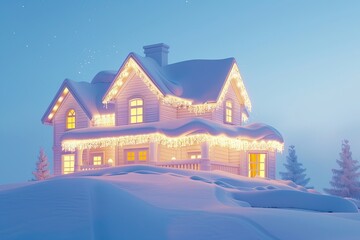 Christmas card on blue background with festive decorations and holiday charm