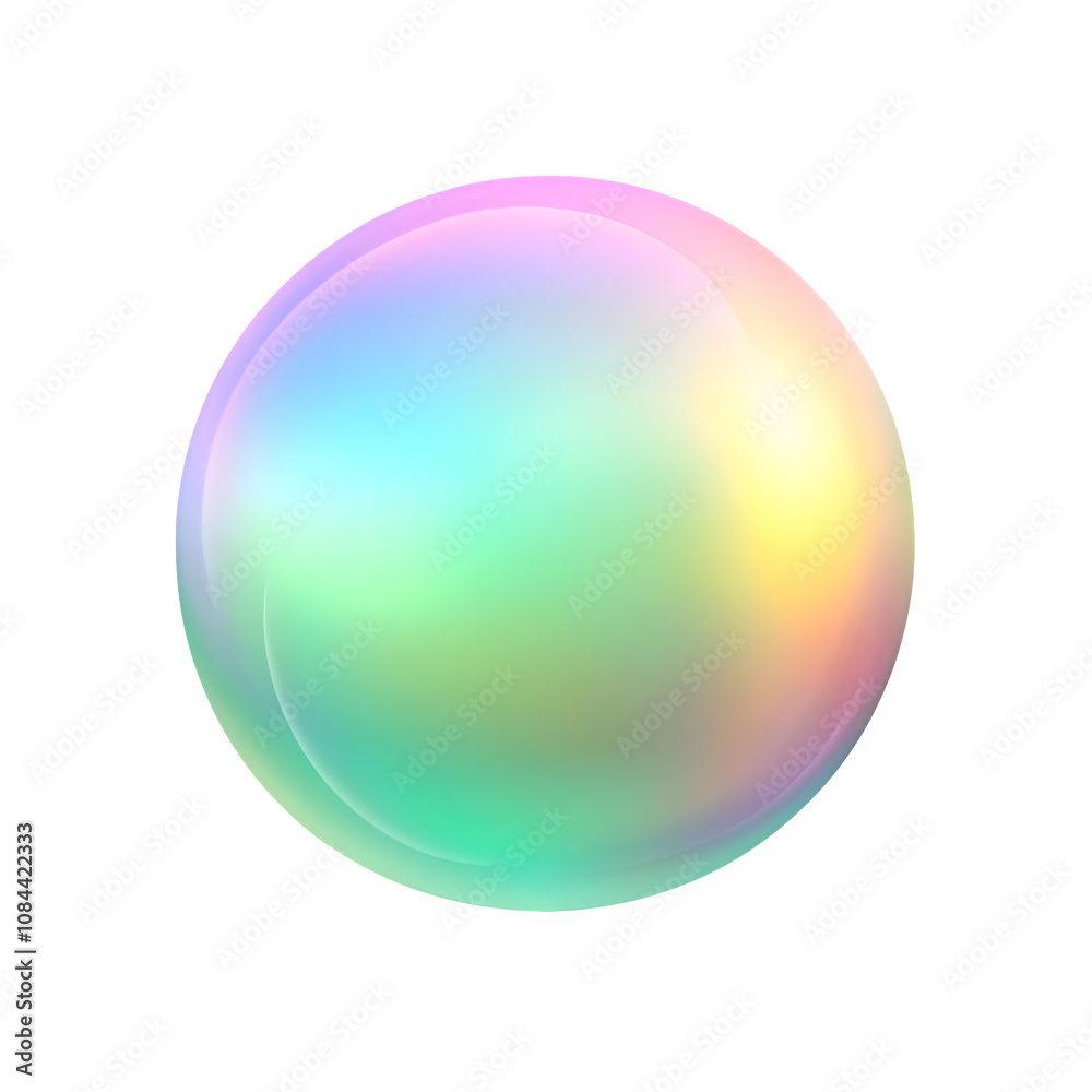 Poster Vibrant gradient sphere with iridescent effect on transparent background, ideal for digital art and graphic design