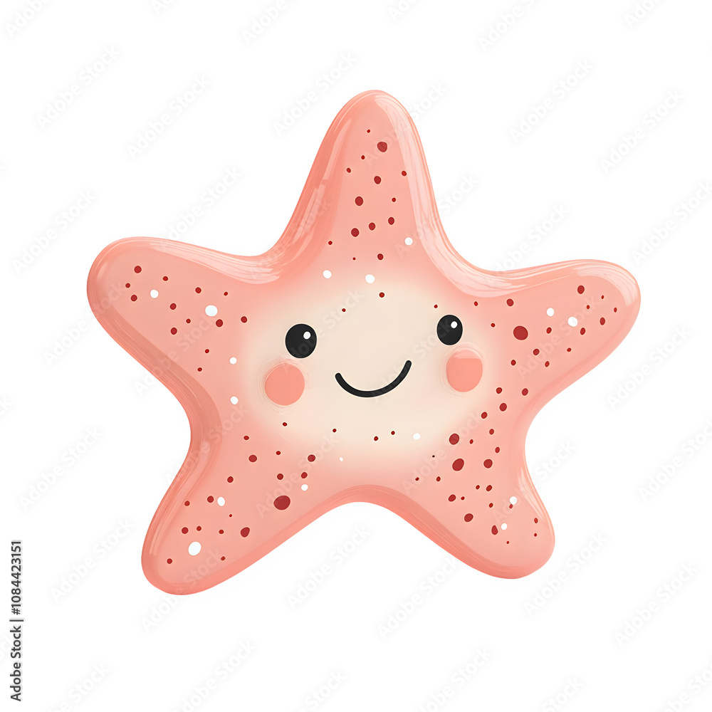 Poster 3d rendering of a cute, smiling pink starfish on a transparent background, perfect for children's pr