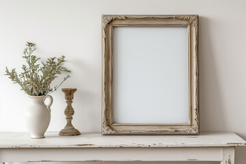 Minimalist 8x10 empty frame mockup in farmhouse style