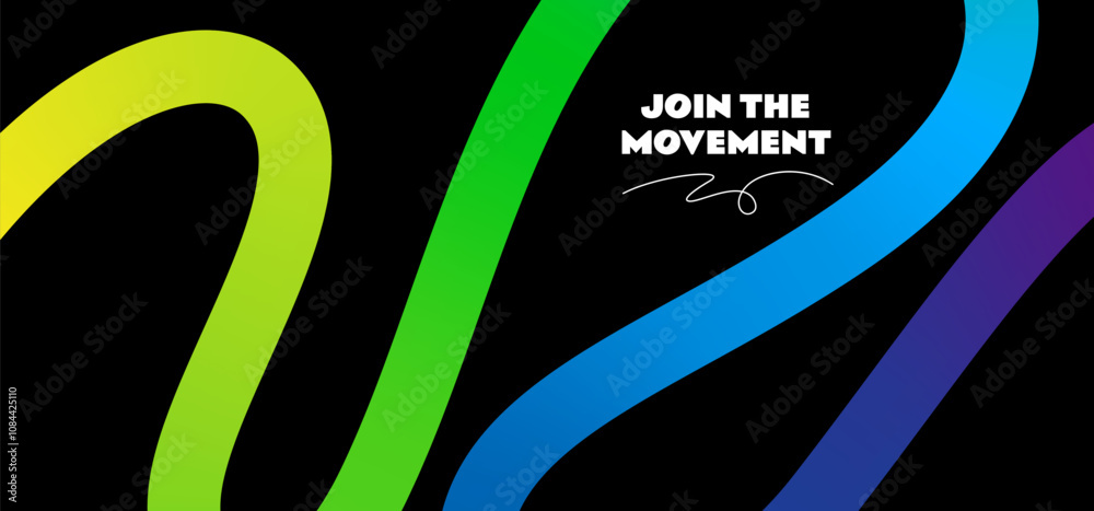 Fototapete Abstract Color Line Shape on a Black Background. Vector Curve Gradient Wave Pattern. Doodle Geometric Design Element