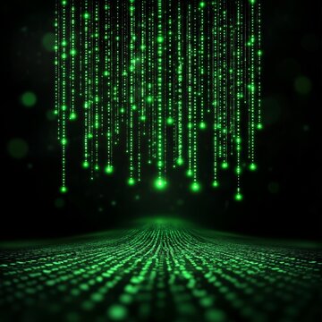 Abstract Green Binary Code Rain Digital Background