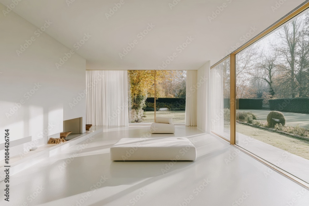 Aufkleber this spacious living room features minimalistic furniture and expansive windows that let in natural 