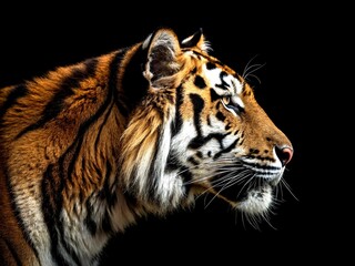 Fototapeta premium Close-Up of Exotic Tiger Skin and Fur Textures at Night, Highlighting the Wild Beauty and Intricate Patterns of Nature's Most Majestic Creatures for Stunning Abstract Art
