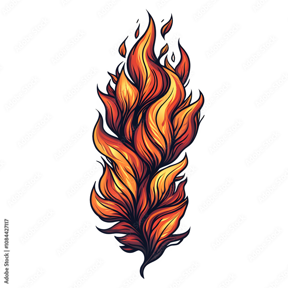 Poster feather formed by rising flames with transparent background, creating a vibrant and energetic displa