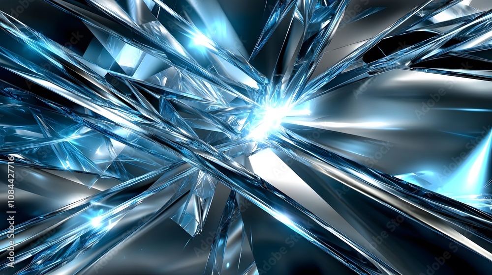 Aufkleber Dynamic crystal fractures abstract art digital creation futuristic setting close-up view light reflection