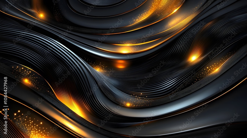 Poster Dynamic flowing design abstract background digital art dark environment close-up view modern aesthetic