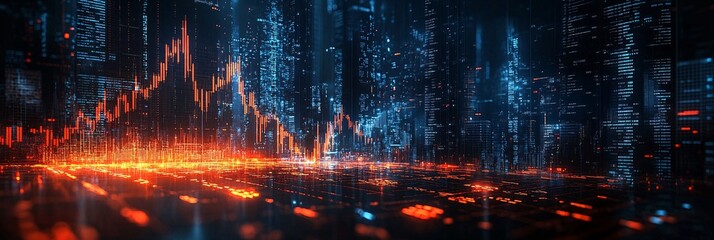 Fototapeta premium a digital stock market graph with red and blue colors on a black background,