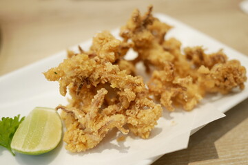 Crispy fried seafood delicacy coastal restaurant food photography casual dining top view culinary experience
