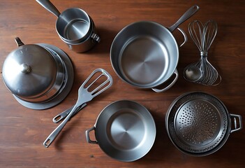 Red set of cooking kitchenware isolated on white background