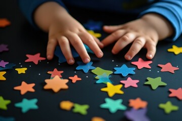 Colorful Star Shapes with Child Hands Playing