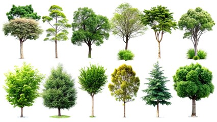 Collection of Isolated Trees on a Transparent Background for Minimalist Design and Nature-themed Projects, Perfect for Digital Art, Backgrounds, and Illustrations