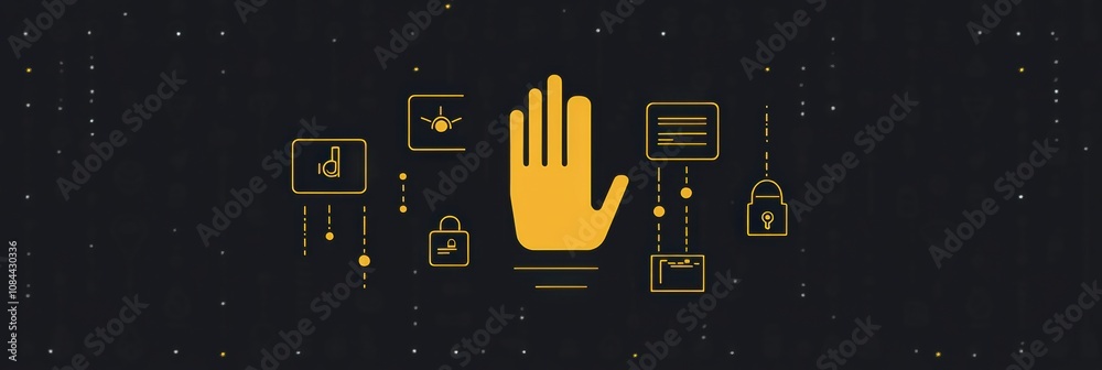 Aufkleber A hand icon is extending towards a computer that shows various settings and security icons, emphasizing digital safety. Generative AI