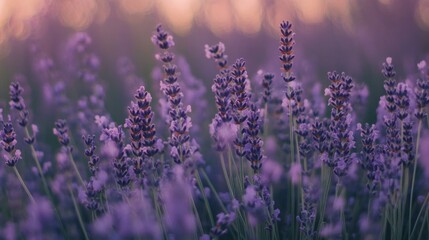 Fototapeta premium Stunning Lavender Field in Sunset Light