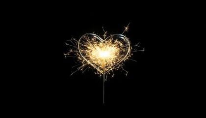 Fototapeta premium Glowing heart-shaped sparkler against a solid black background, perfect for celebrating romantic moments on Valentine's Day.
