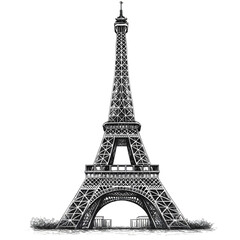 Eiffel tower hand-drawn and isolated on transparent background, ideal for travel and architecture design