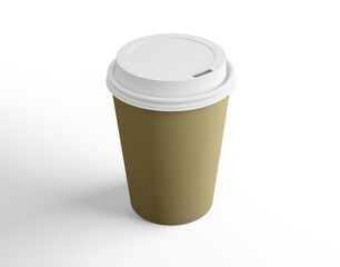 Minimalist Blank Kraft Coffee Cup for Takeaway, paper cup, Take-out coffee cup. Isolated on white background, 3d illustration, 3d rendering