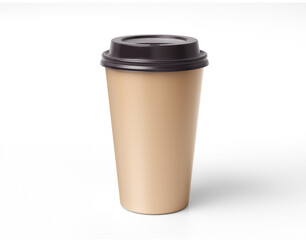 Minimalist Blank Kraft Coffee Cup for Takeaway, paper cup, Take-out coffee cup. Isolated on white background, 3d illustration, 3d rendering