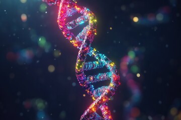Obraz premium Colorful DNA Helix on Dark Background