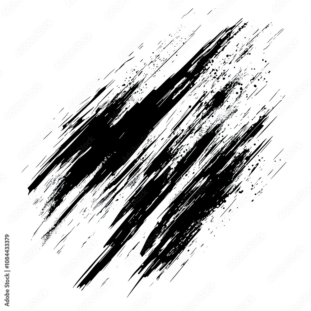 Poster Dynamic black brush strokes on a transparent background bring a grungy and artistic touch