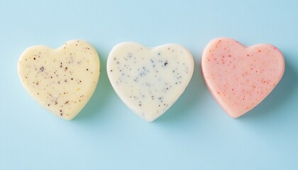 Obraz premium Heart-shaped pastel soap bars beautifully arranged, perfect for celebrating love on Valentine's Day.
