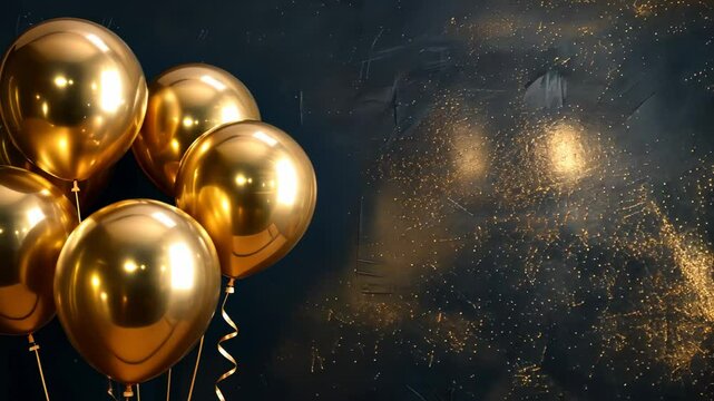 A cluster of shiny golden balloons against a dark background, suggesting celebration.