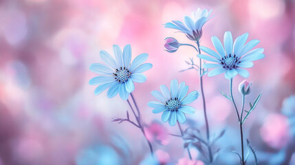 Fototapeta premium Delicate blue and pink flowers blooming in a serene garden during early springtime