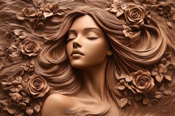 This picture features a carved image of an elegant bas relief on a textured wall with gypsum for a beautiful picture that we have for sale