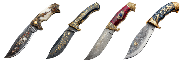 ornate decorative knives displayed artistic craftsmanship transparent background