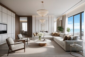 Fototapeta premium Elegant Minimalist Interior Design for a Bright and Spacious Living Room