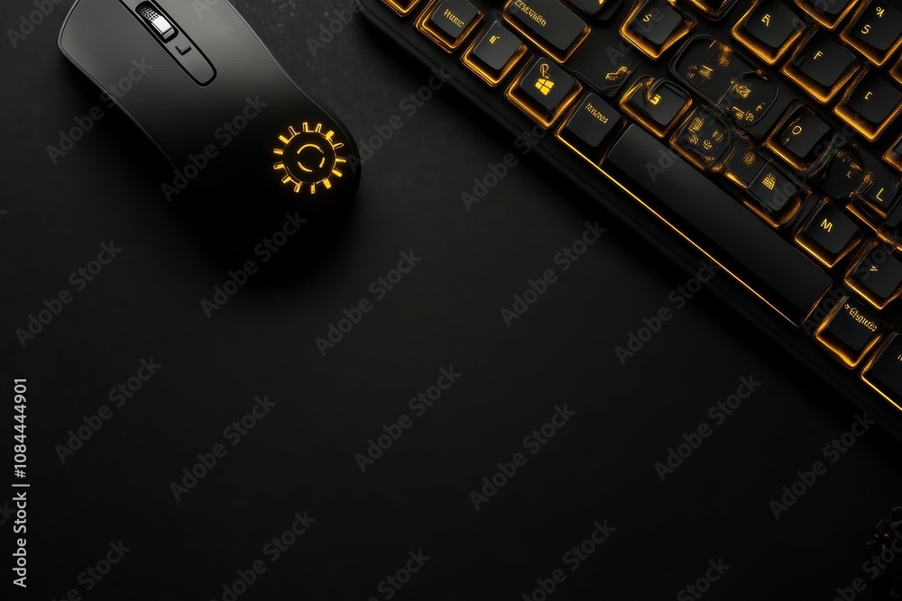 Aufkleber a stylish black keyboard featuring glowing keys is placed next to a modern mouse, showcasing a blend