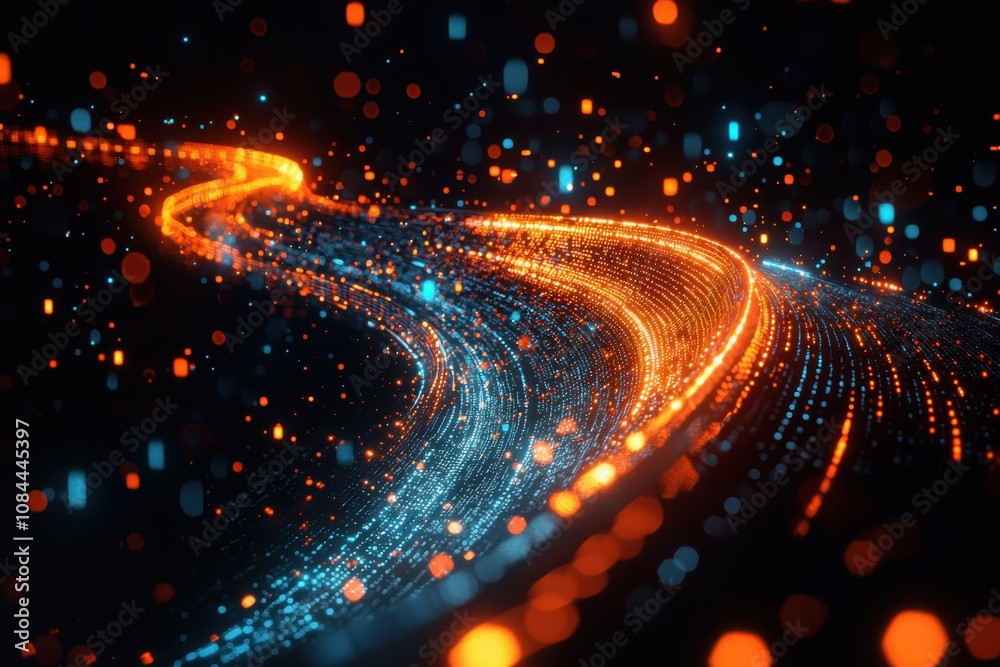 Poster visualizing data flow digital stream cyber environment abstract concept dynamic perception informati