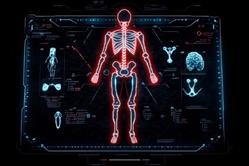 Pixel art of a skeleton X-ray, with simplified bones in retro 8-bit style on a black background